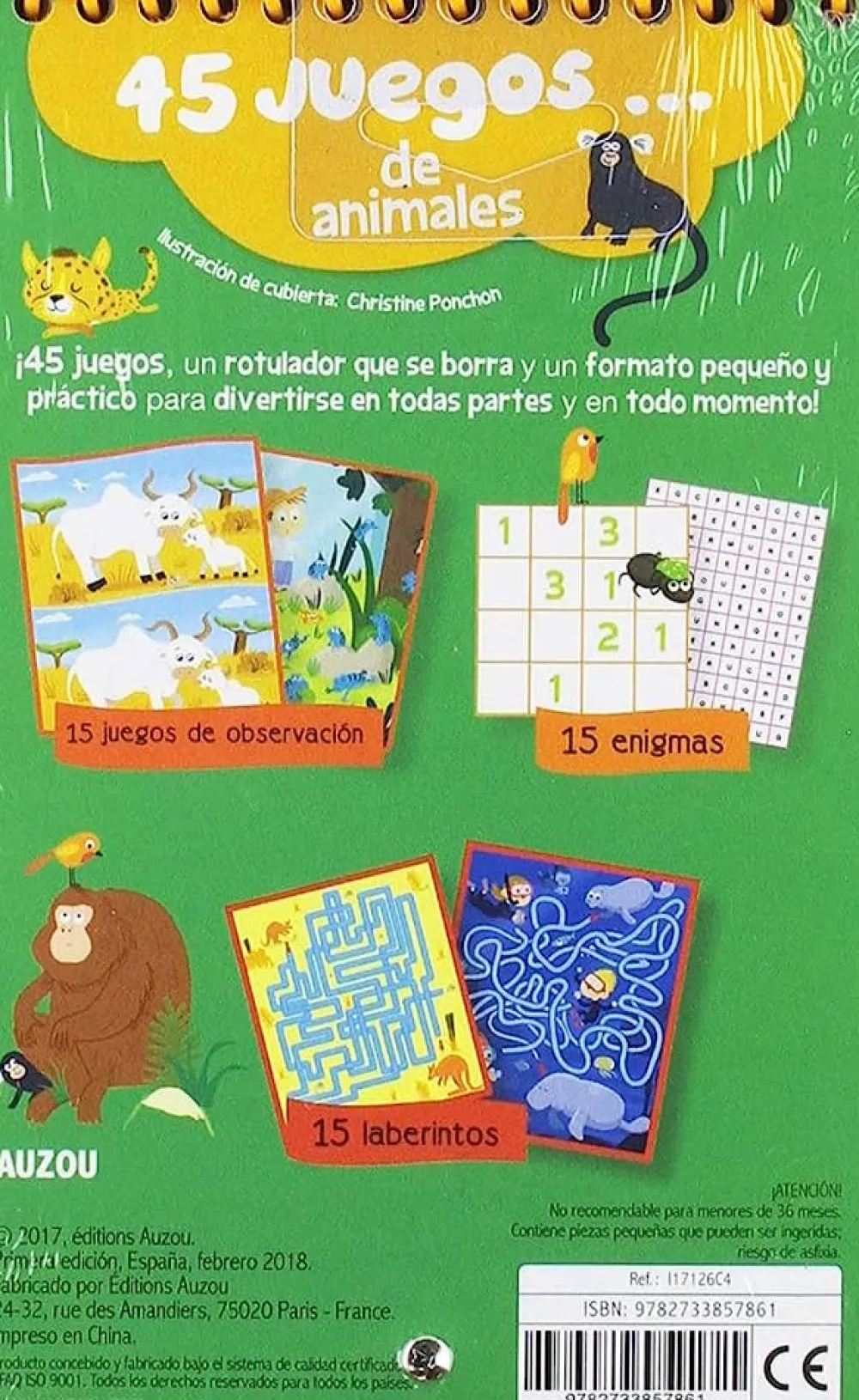 Auzou 45 juegos de Animales*Niños Libros Busca Y Encuentra|Libros Pasatiempos Para Niños Y Niñas