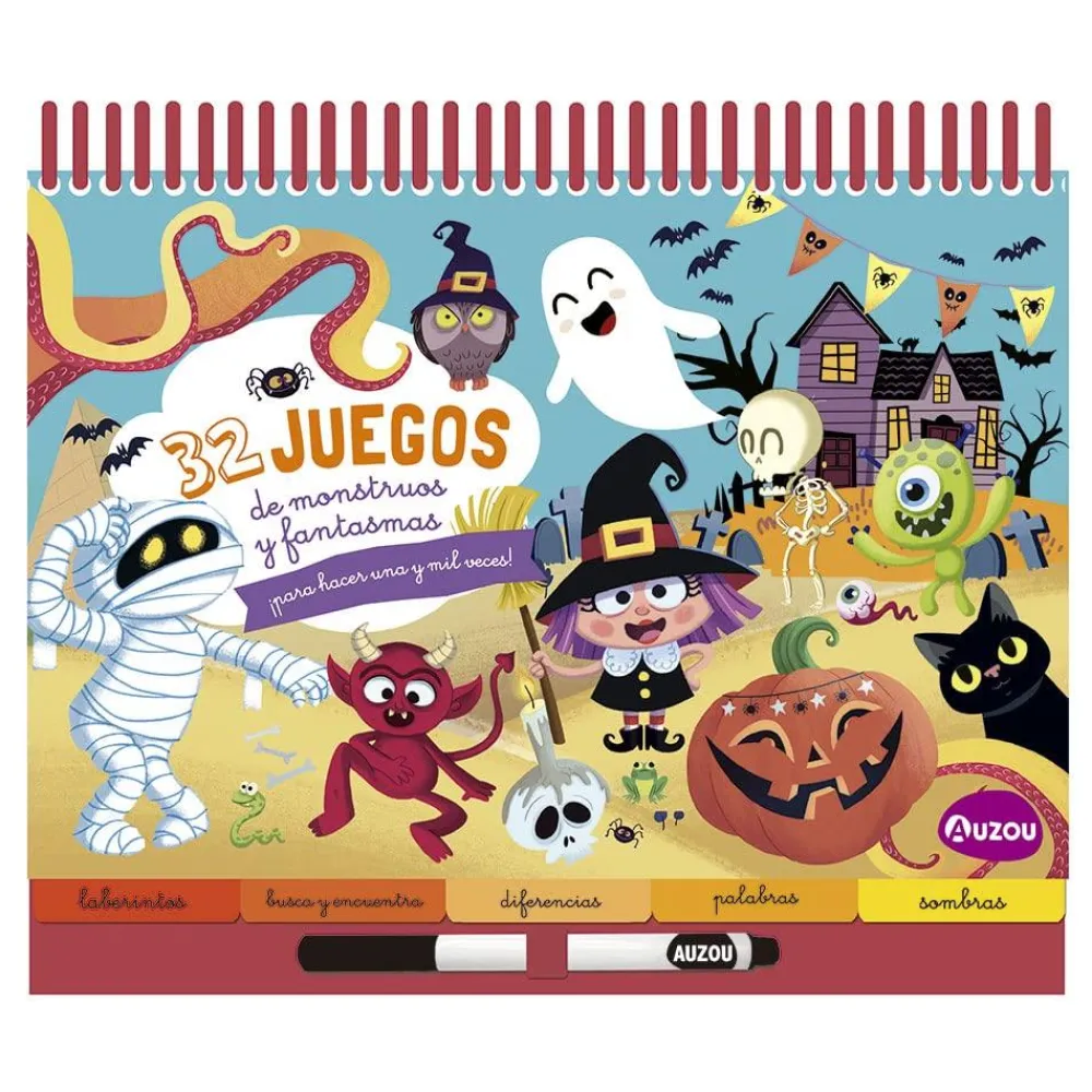 Auzou 32 juegos de monstruos y fantasmas*Niños Libros Busca Y Encuentra|Libros Pasatiempos Para Niños Y Niñas