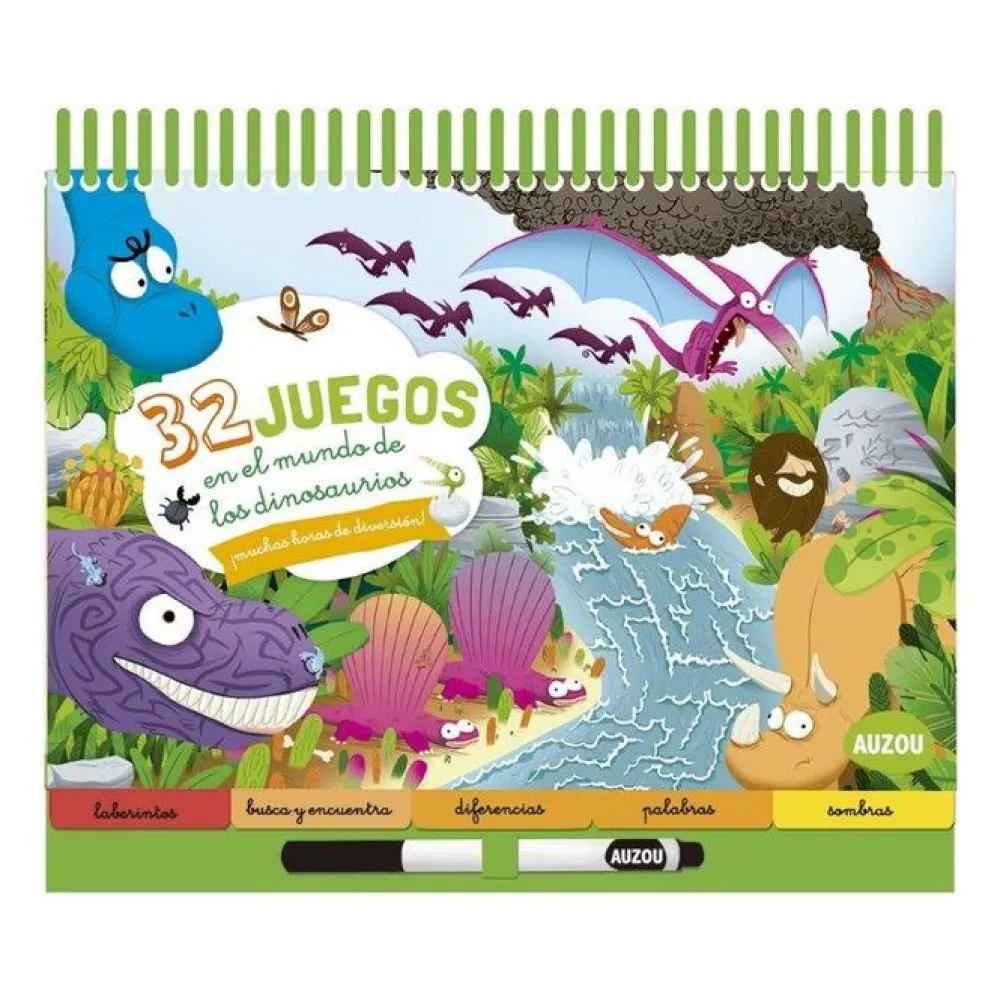 Auzou 32 juegos en el mundo de los dinosaurios*Niños Libros Busca Y Encuentra|Libros Pasatiempos Para Niños Y Niñas