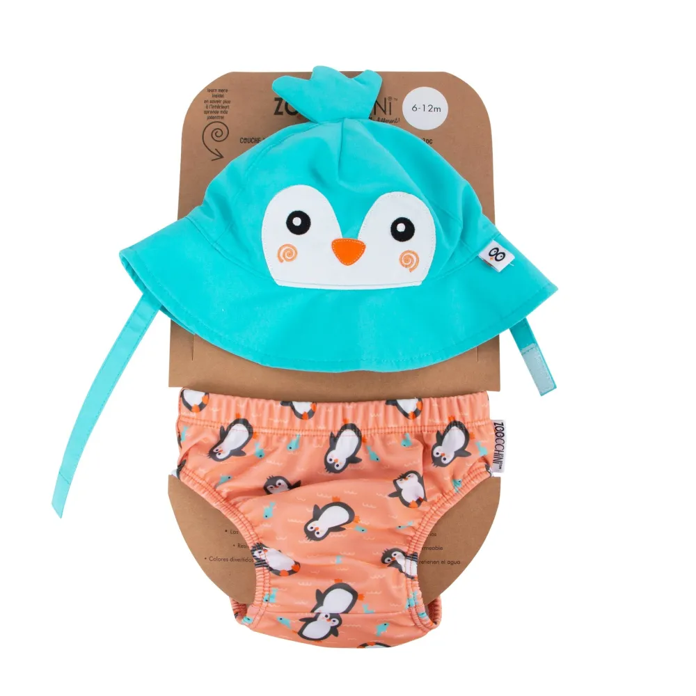 Zoocchini Bañador y gorro Pinguino*Niños Bañador Para Niños|Bañador Pañal