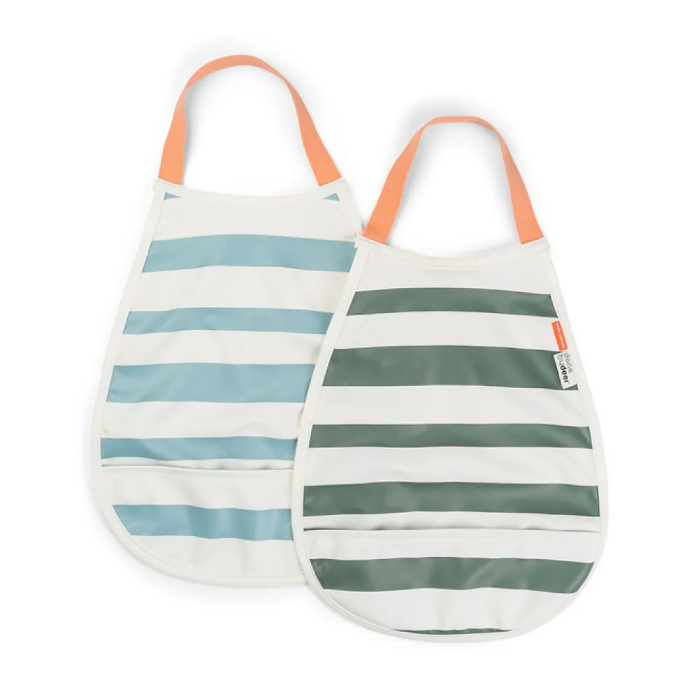 Done by Deer Babero Pullover Stripes Blue/Green ·* Baberos·Baberos Plastificados|Baberos Plastificados