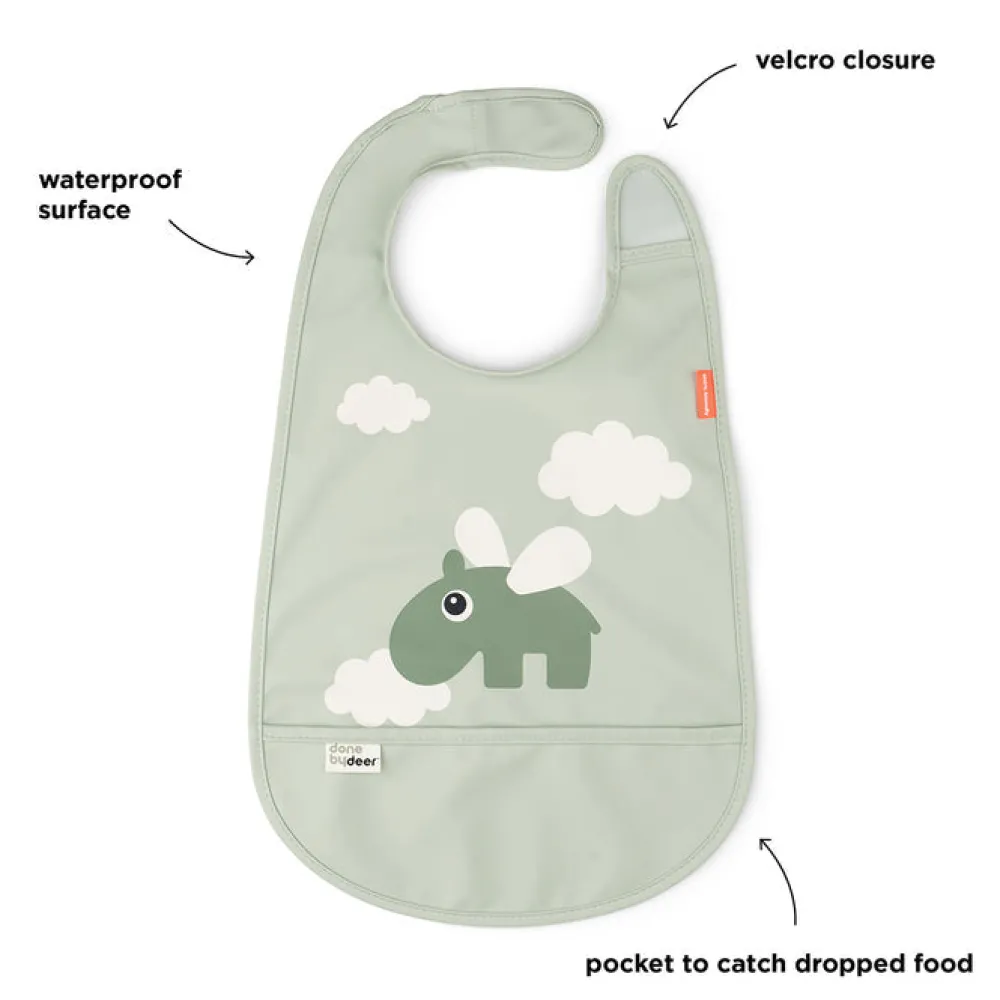 Done by Deer Babero Velcro Happy Clouds Green ·* Baberos·Baberos De Silicona|Baberos De Silicona