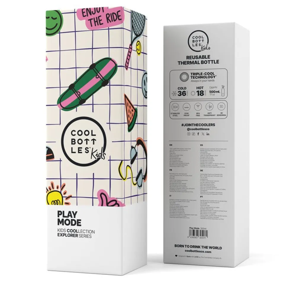 Cool Bottles Botella Acero Play Mode 500ml ·* Botellas De Agua Termo|Botellas De Agua Para El Cole·Botellas Termo
