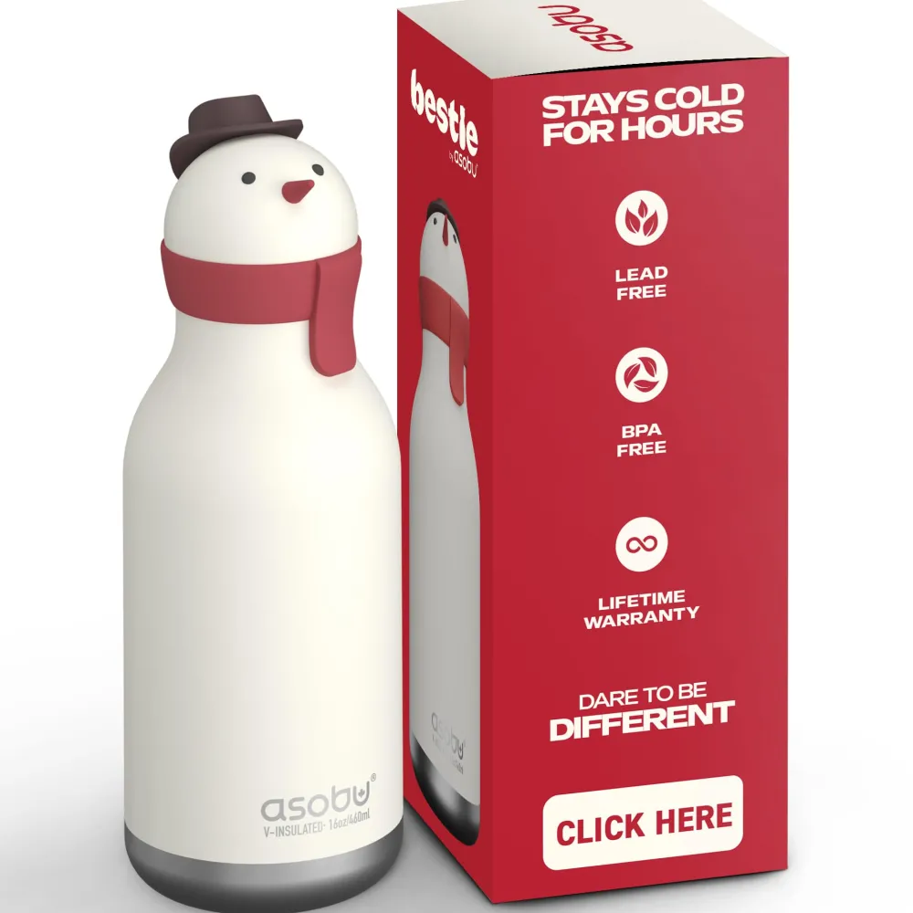 Asobu Botella Bestie Muñeco Nieve 460ml ·* Botellas De Agua Termo|Botellas De Agua Para El Cole·Botellas Termo