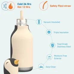 Asobu Botella Bestie Pingüino 460ml ·* Botellas De Agua Termo|Botellas De Agua Para El Cole·Botellas Termo