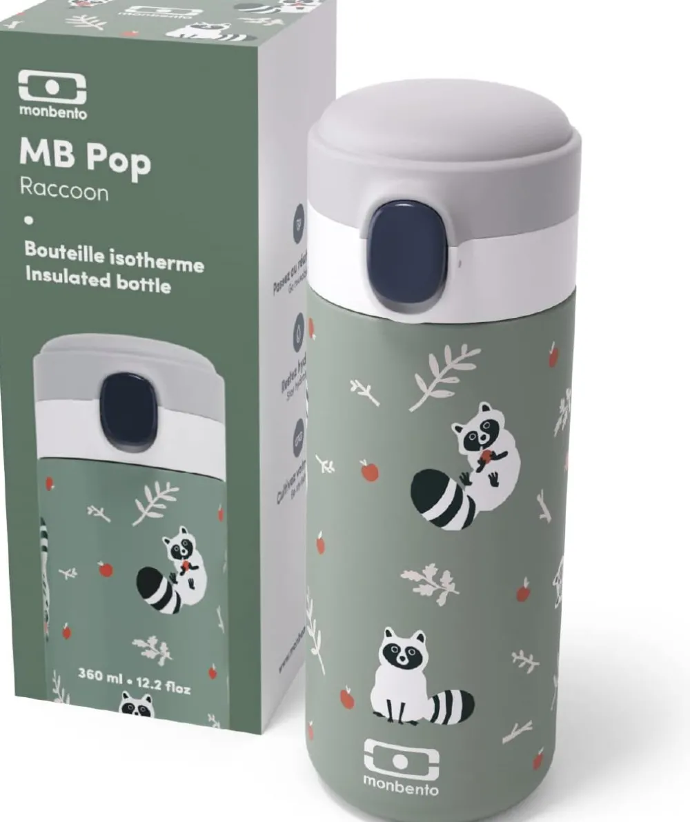Monbento Botella de Acero Térmica Pop Mapache ·* Botellas De Agua Termo|Botellas De Agua Para El Cole·Botellas Termo