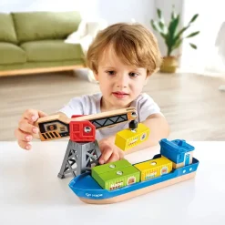 Hape Buque de Carga y Grúa ·*Niños Juguetes Waldorf|Juguetes Montessori