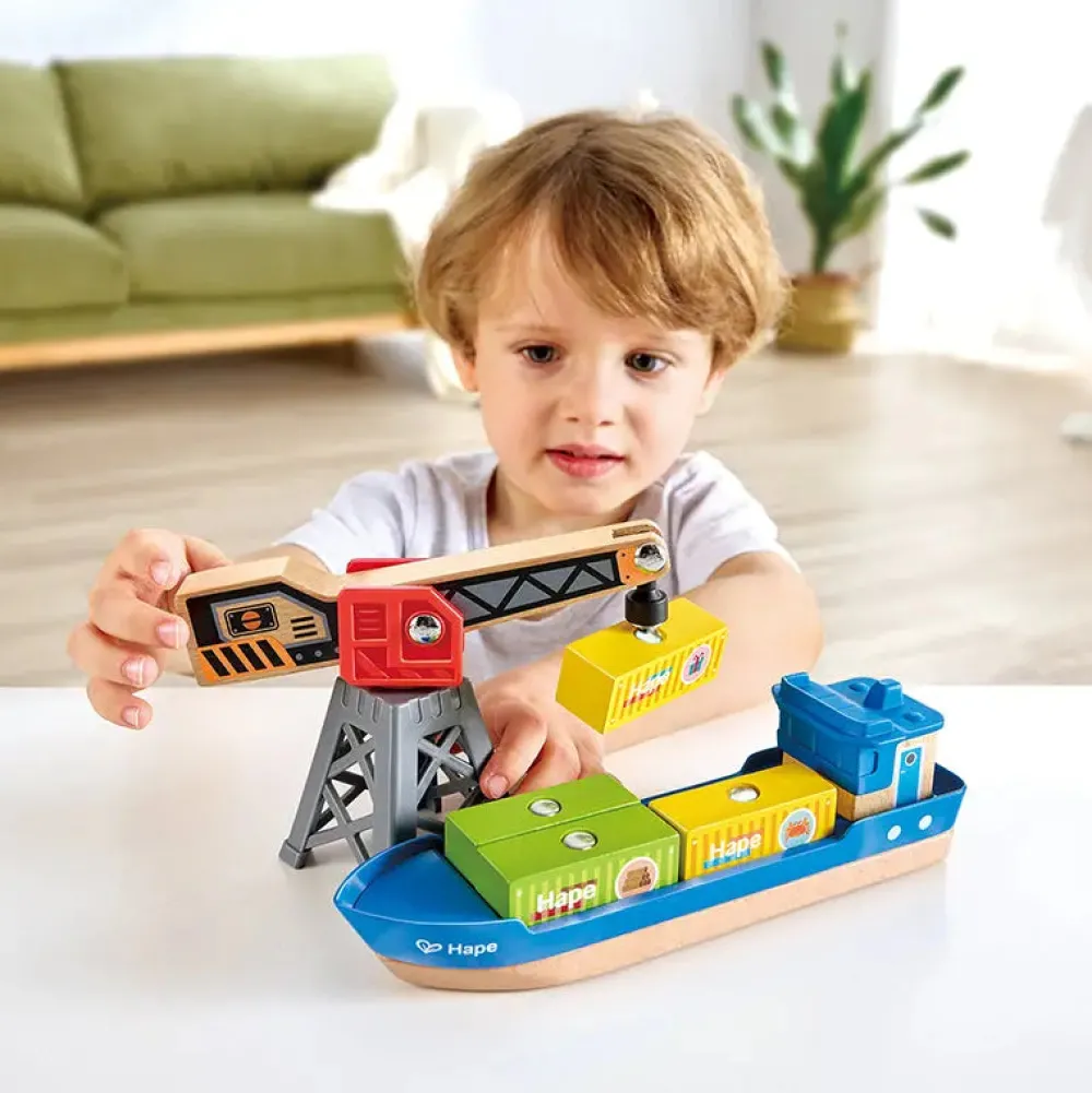 Hape Buque de Carga y Grúa ·*Niños Juguetes Waldorf|Juguetes Montessori