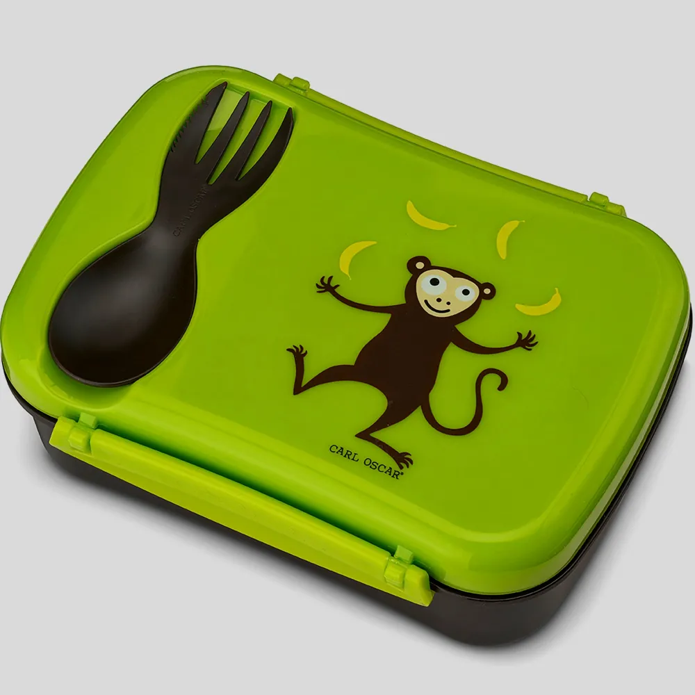 Carl Oscar Caja de Almuerzo N'ice Box Kids Mono Lime ·* Cajas De Almuerzo Infantil·Tuppers Fresquitos|Cajas De Almuerzo Infantil·Con Compartimentos