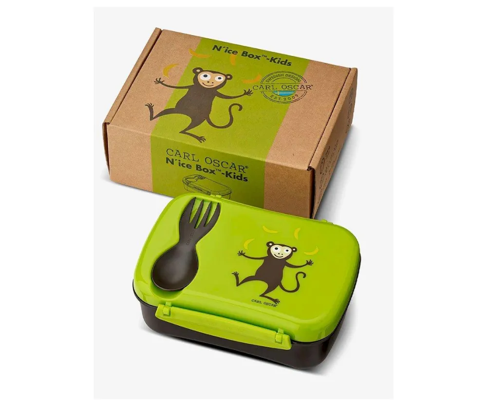 Carl Oscar Caja de Almuerzo N'ice Box Kids Mono Lime ·* Cajas De Almuerzo Infantil·Tuppers Fresquitos|Cajas De Almuerzo Infantil·Con Compartimentos
