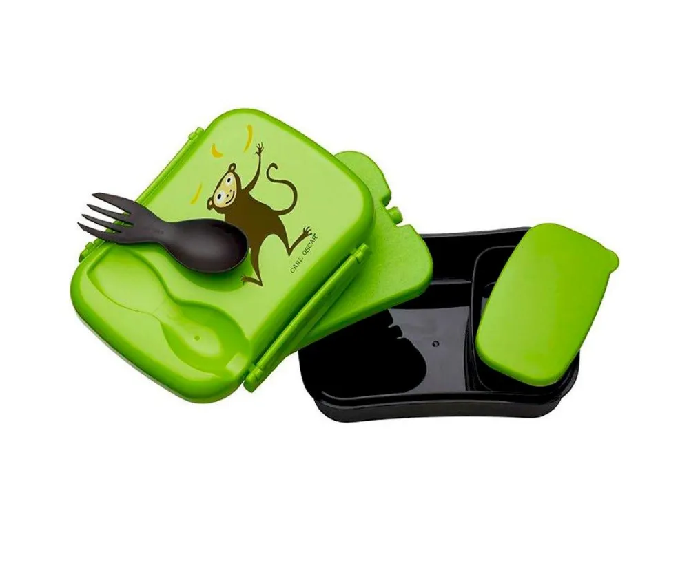 Carl Oscar Caja de Almuerzo N'ice Box Kids Mono Lime ·* Cajas De Almuerzo Infantil·Tuppers Fresquitos|Cajas De Almuerzo Infantil·Con Compartimentos