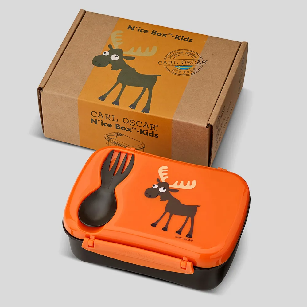 Carl Oscar Caja de Almuerzo N'ice Box Kids Reno Naranja ·* Cajas De Almuerzo Infantil·Tuppers Fresquitos|Cajas De Almuerzo Infantil·Con Compartimentos