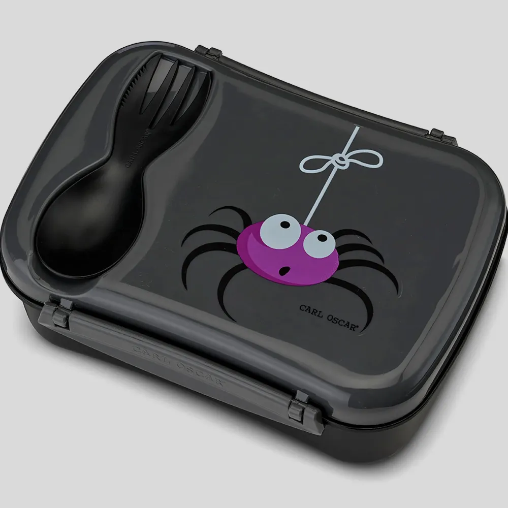 Carl Oscar Caja de Almuerzo N'ice Box Kids Araña Grey ·* Cajas De Almuerzo Infantil·Tuppers Fresquitos|Cajas De Almuerzo Infantil·Con Compartimentos