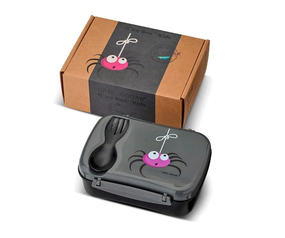 Carl Oscar Caja de Almuerzo N'ice Box Kids Araña Grey ·* Cajas De Almuerzo Infantil·Tuppers Fresquitos|Cajas De Almuerzo Infantil·Con Compartimentos
