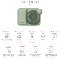 The Zoofamily Cámara Fotográfica instantánea Zoo Print Dino Green ·*Niños Cámaras Infantiles