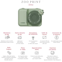 The Zoofamily Cámara Fotográfica instantánea Zoo Print Dino Green ·*Niños Cámaras Infantiles