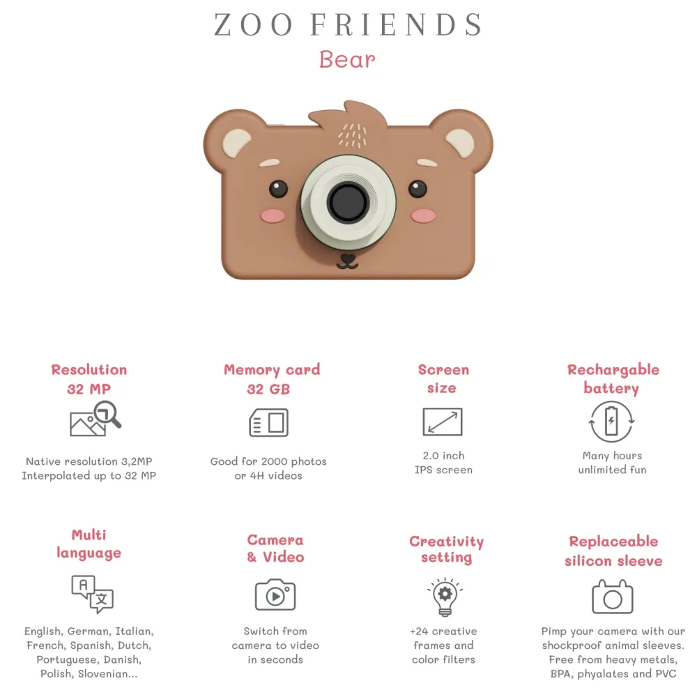 The Zoofamily Cámara Fotográfica Zoo Friends Bear ·*Niños Cámaras Infantiles