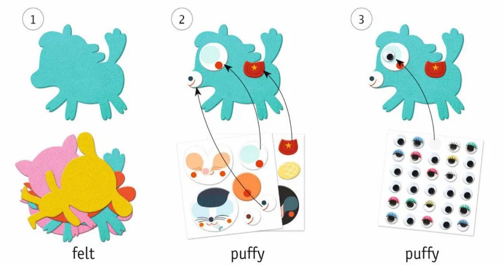 Djeco Crear con pegatinas Me gustan los animales*Niños Kit De Manualidades