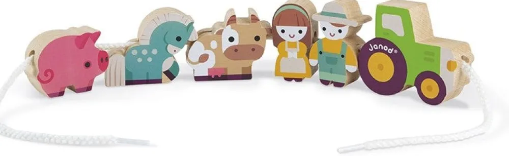 Janod Cuentas para enhebrar Granja ·*Niños Juguetes Waldorf|Juguetes Montessori