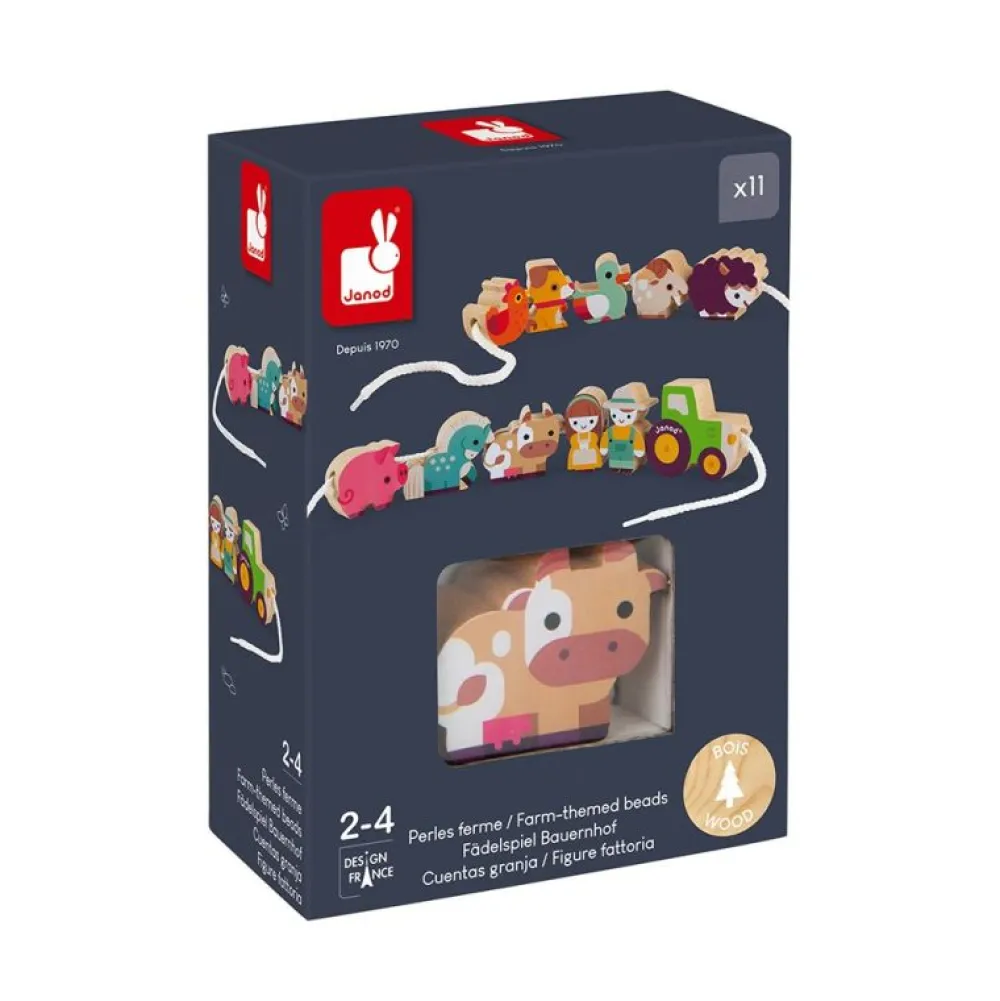Janod Cuentas para enhebrar Granja ·*Niños Juguetes Waldorf|Juguetes Montessori