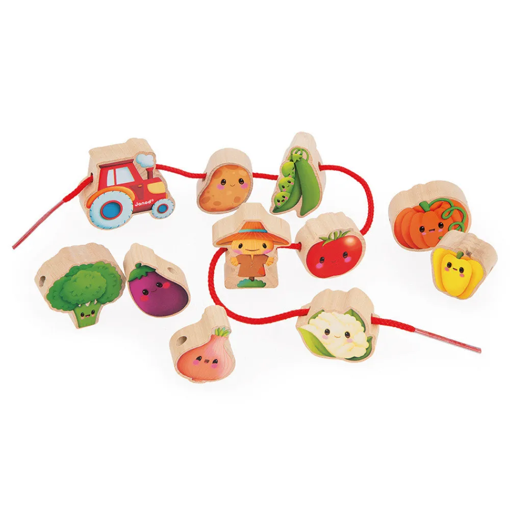 Janod Cuentas para enhebrar Huerto ·*Niños Juguetes Waldorf|Juguetes Montessori