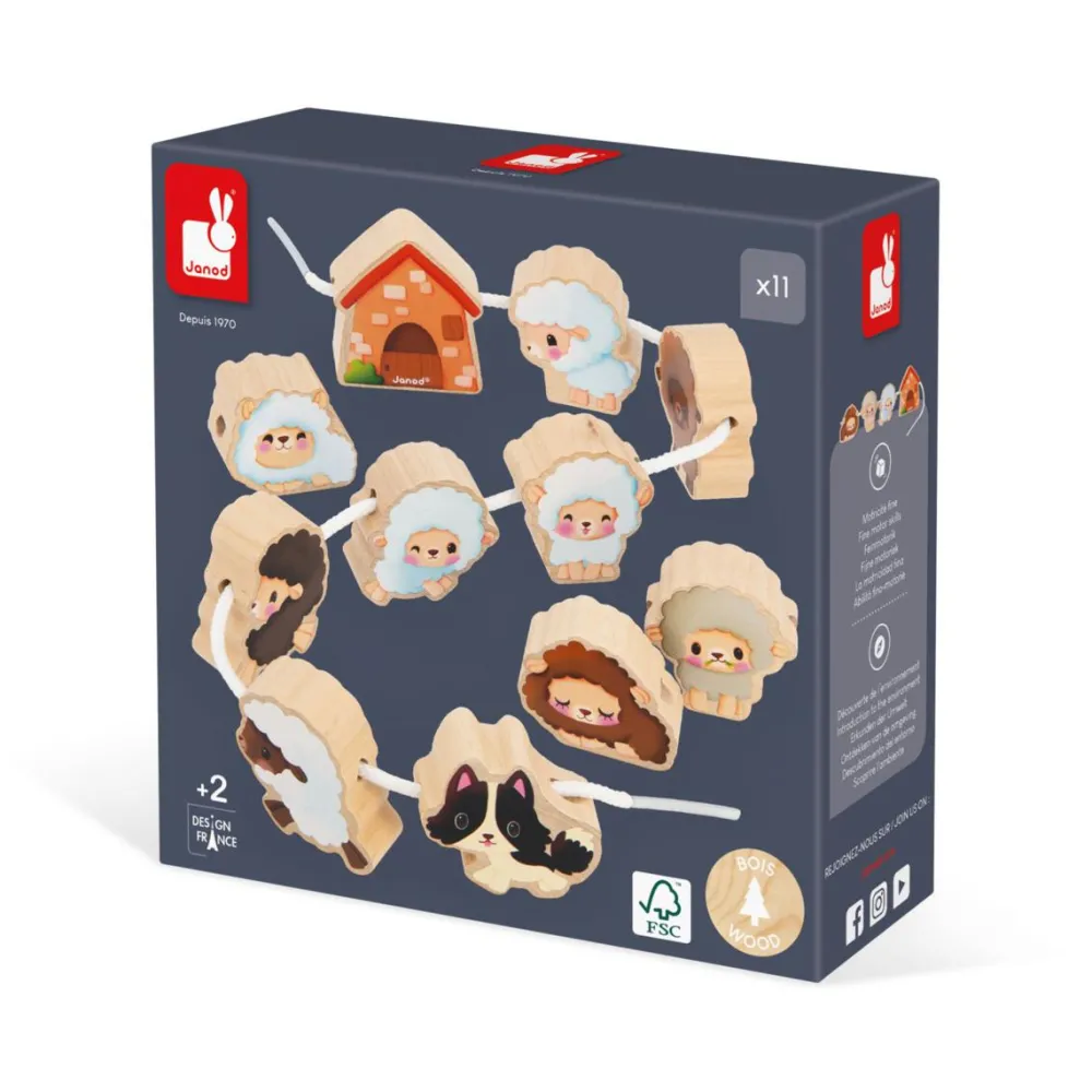 Janod Cuentas para enhebrar Ovejas ·*Niños Juguetes Waldorf|Juguetes Y Juegos Motricidad Fina