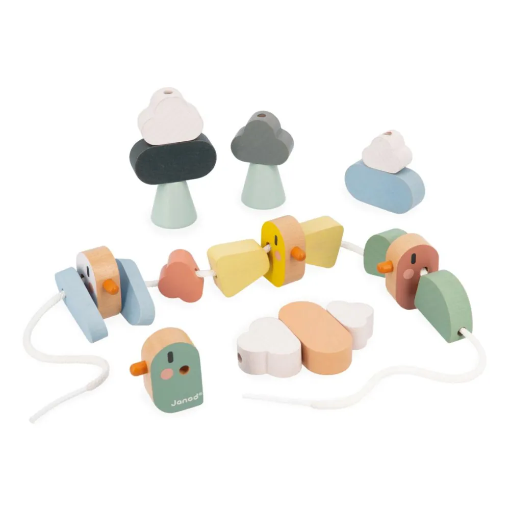 Janod Cuentas para enhebrar Pájaros ·*Niños Juguetes Waldorf|Juguetes Y Juegos Motricidad Fina