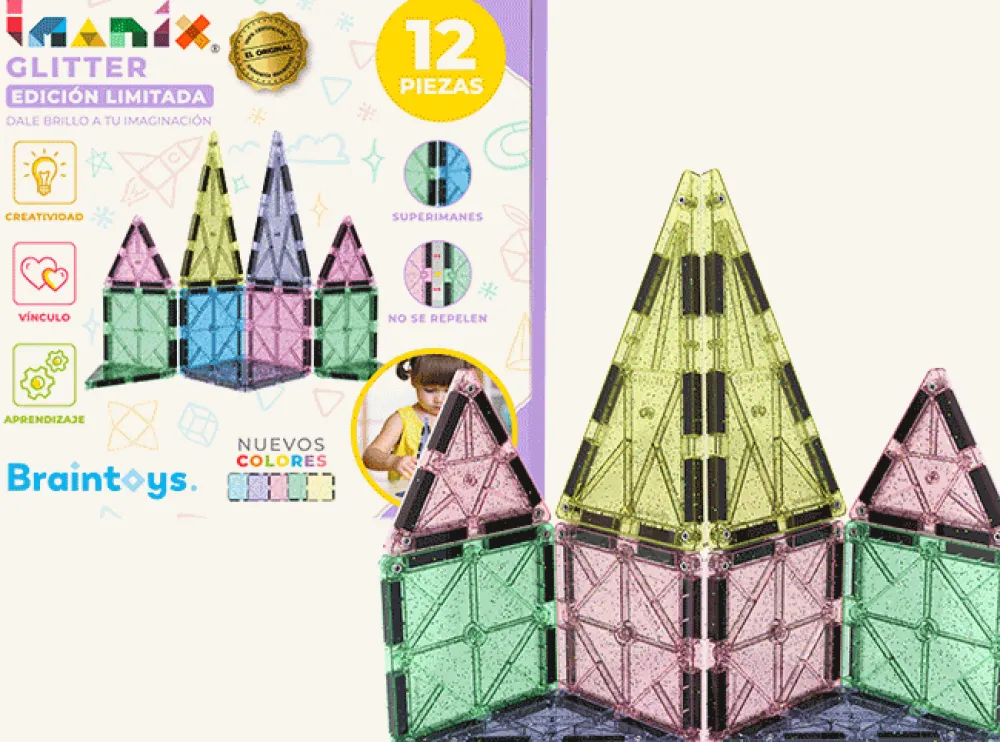 Braintoys Imanix Glitter 12 piezas ·*Niños Construcciones Magnéticas|Imanix