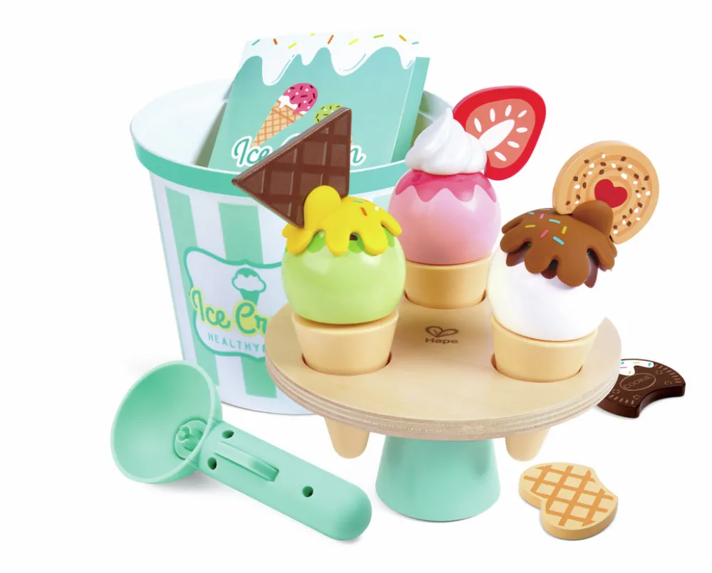 Hape Juego de Helado Scoop & Serve ·*Niños Cocinas De Madera Y Accesorios Juguete|Juguetes Waldorf