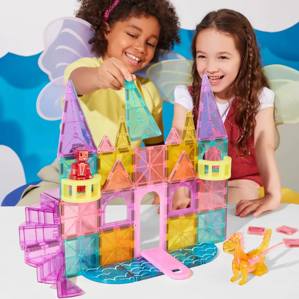 Magna Tiles Magna-T Castle DLX + MicroMags Set 48 piezas*Niños Construcciones Magnéticas