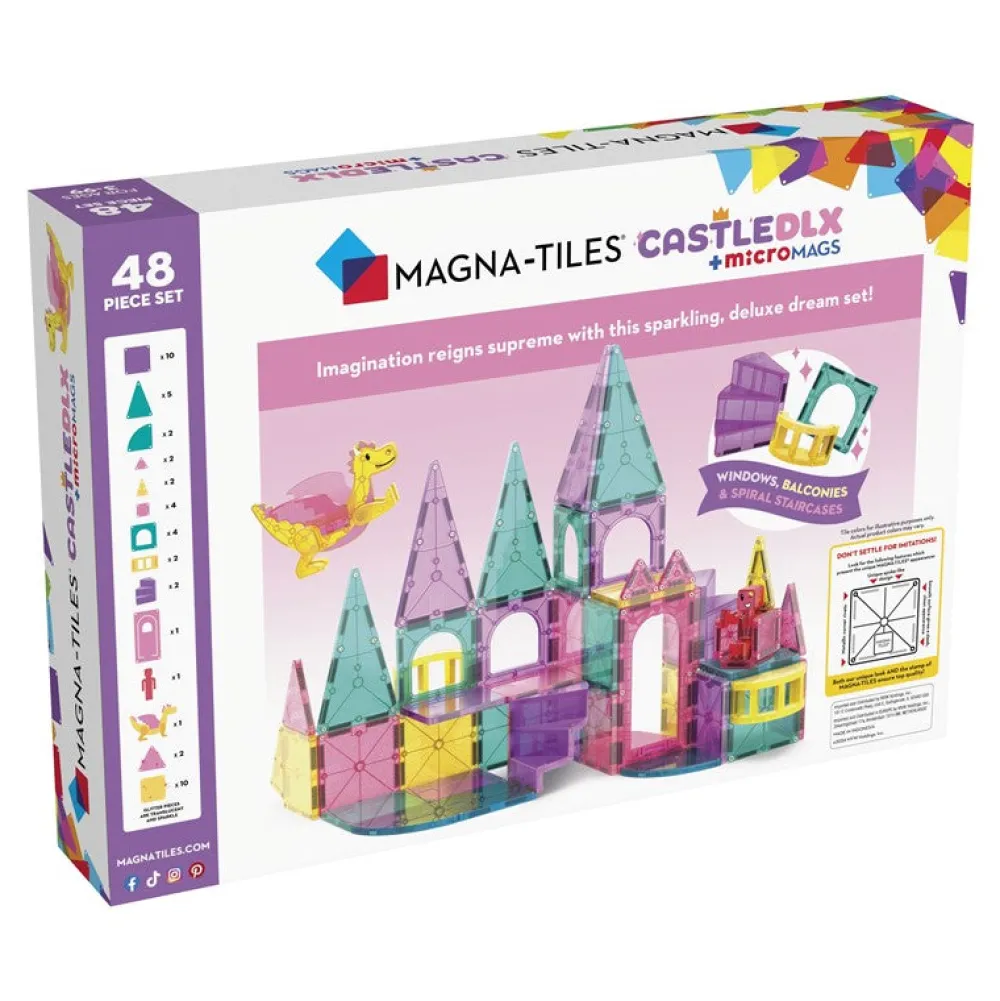 Magna Tiles Magna-T Castle DLX + MicroMags Set 48 piezas*Niños Construcciones Magnéticas