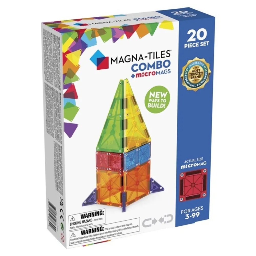 Magna Tiles Magna-T Combo + MicroMags Set 20 piezas*Niños Construcciones Magnéticas