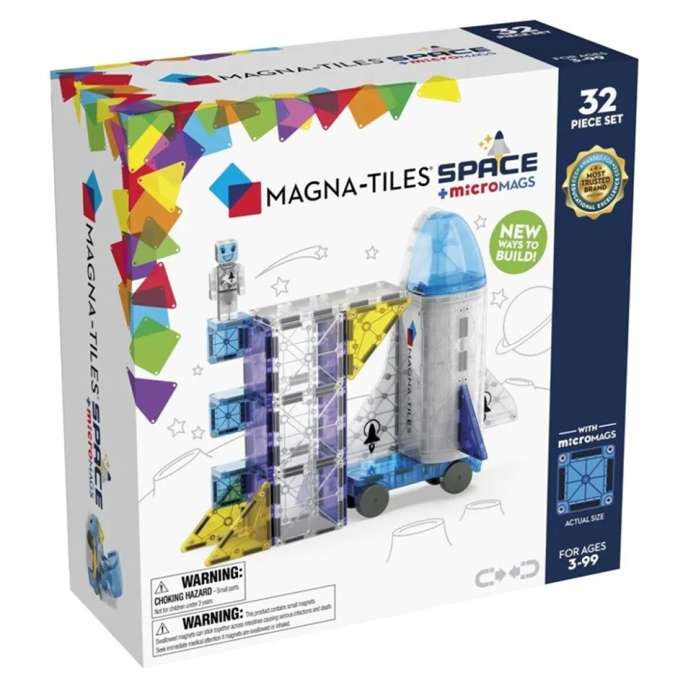 Magna Tiles Magna-T Space + MicroMags Set 32 piezas*Niños Construcciones Magnéticas