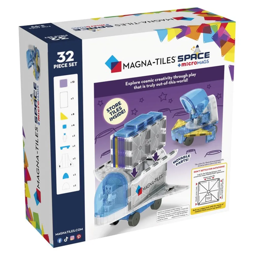 Magna Tiles Magna-T Space + MicroMags Set 32 piezas*Niños Construcciones Magnéticas