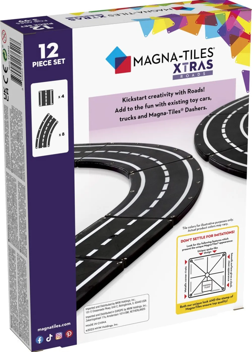 Magna Tiles Magna-T XTRA Roads Set 12 pcs*Niños Construcciones Magnéticas