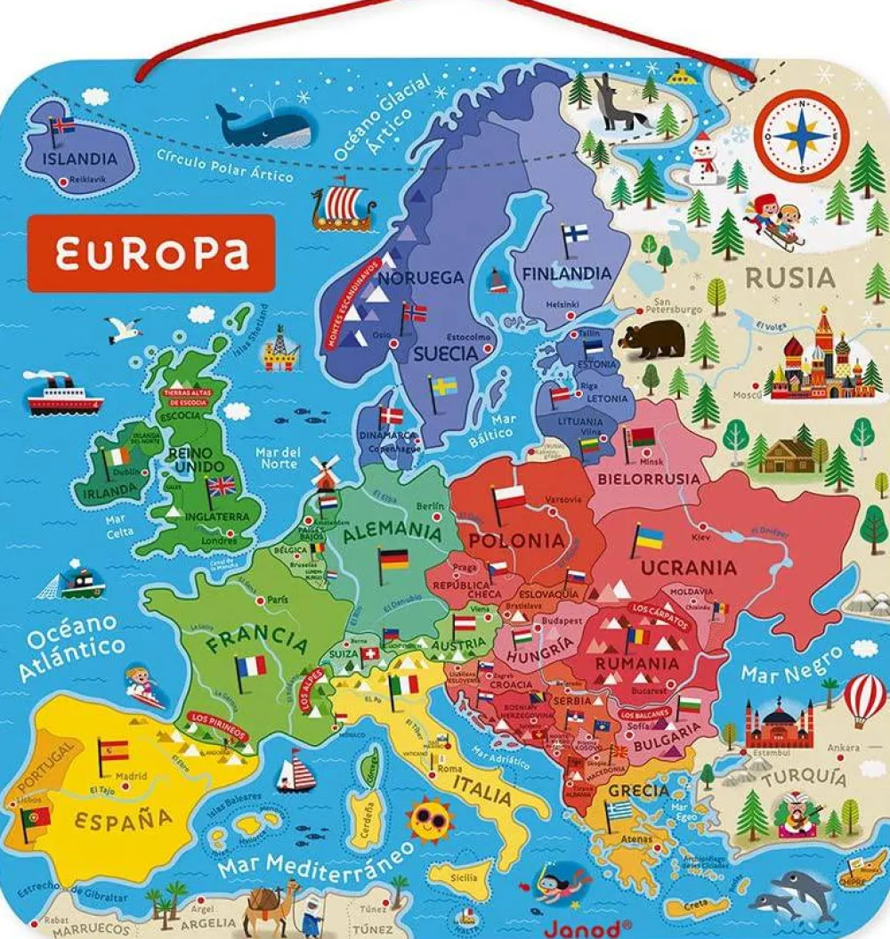 Janod Mapa de Europa Magnético ·*Niños Puzzles Janod|Puzzles De Madera Para Niños Y Niñas