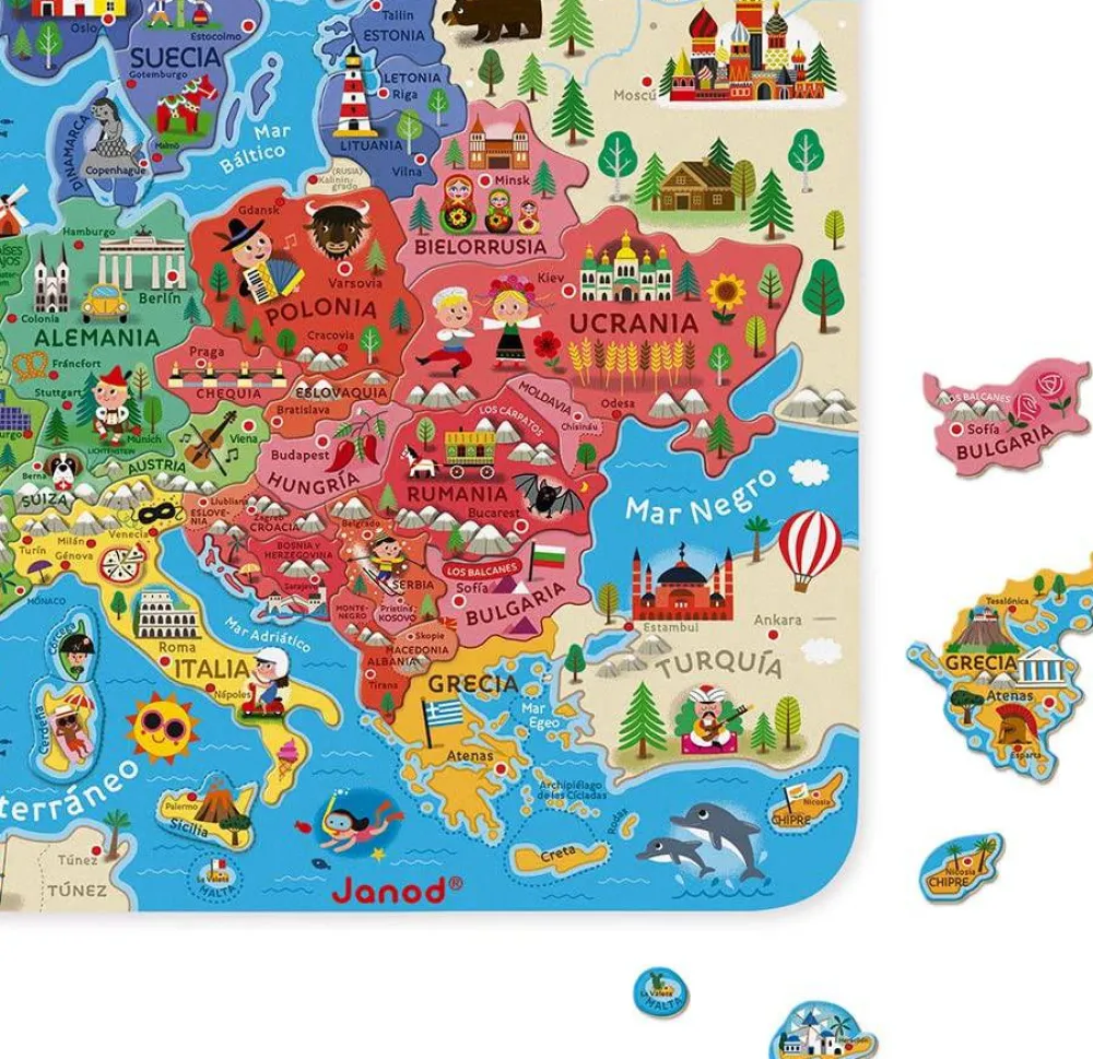 Janod Mapa de Europa Magnético ·*Niños Puzzles Janod|Puzzles De Madera Para Niños Y Niñas