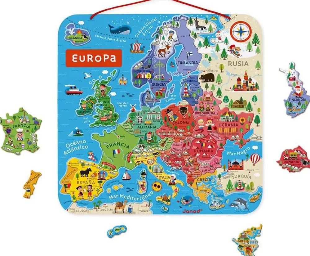 Janod Mapa de Europa Magnético ·*Niños Puzzles Janod|Puzzles De Madera Para Niños Y Niñas