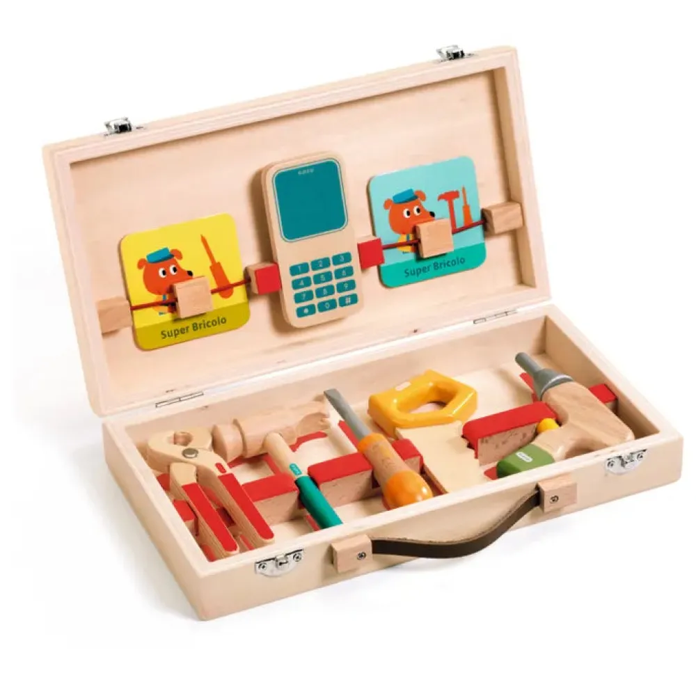 Djeco Mi Supermaletín de Bricolaje ·*Niños Herramientas De Juguete|Banco De Herramientas De Juguete