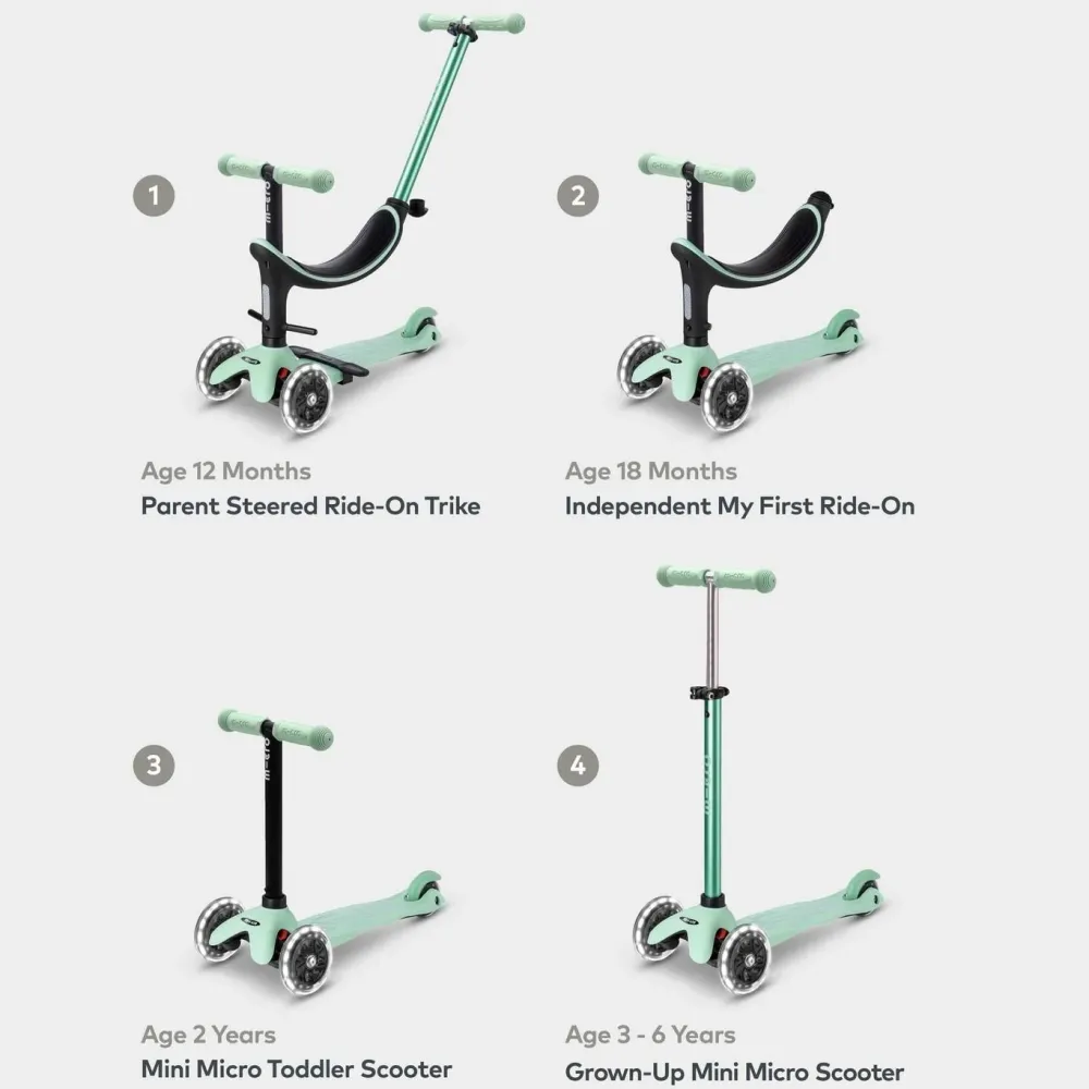 Micro 4 en 1 Deluxe LED Menta*Niños Patinetes De 3 Ruedas Infantiles|Patinetes Infantiles