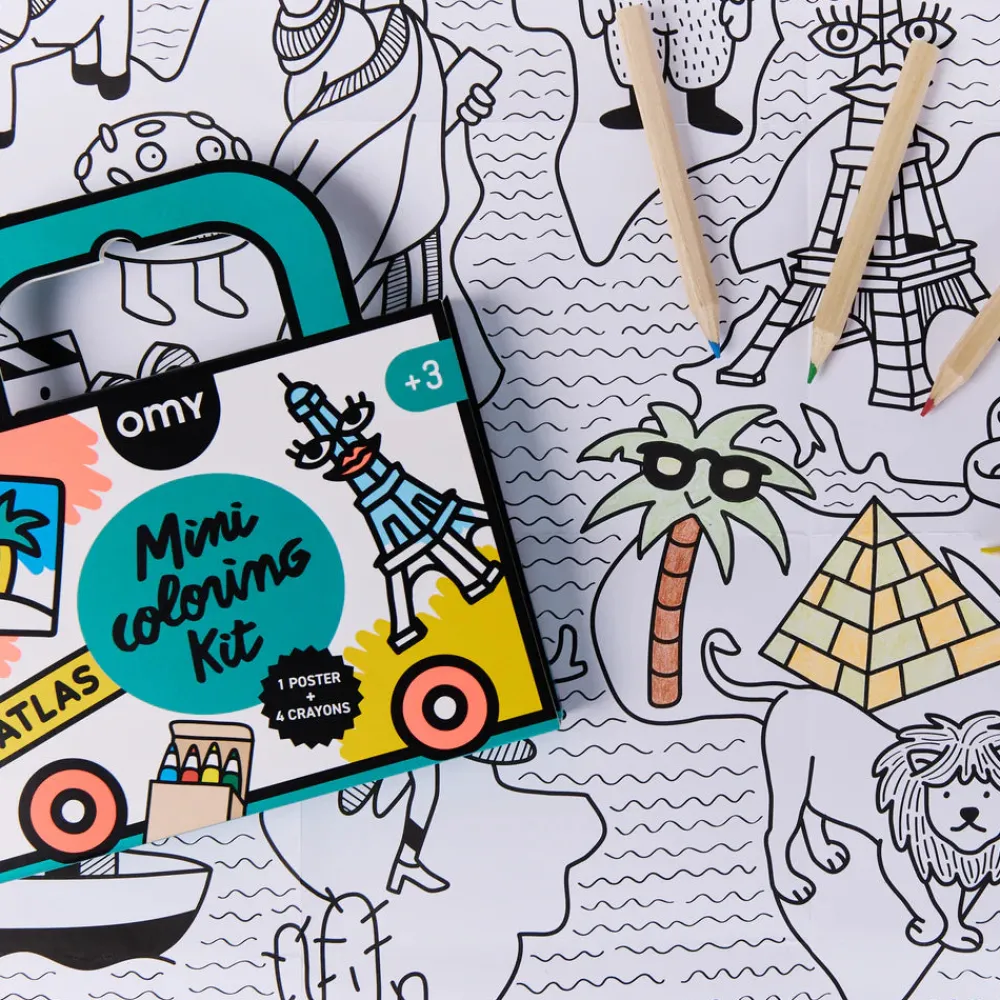 Omy Mini Pocket Atlas para colorear + 4 lápices ·*Niños Juegos De Viaje