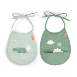 Done by Deer Pack de 2 baberos mini con bolsillo Croco Green ·* Baberos·Baberos Plastificados|Baberos Plastificados