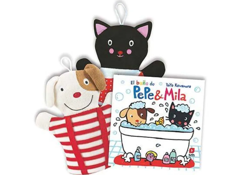SM Pack de El baño de Pepe & Mila + manoplas* Libros Sobre Primeras Experiencias|Libros Con Muñeco