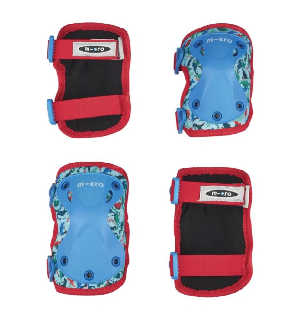 Micro Pack Rodilleras y coderas Dinosaurio Talla S*Niños Cascos De Bici Para Niños Y Niñas|Patinetes Infantiles