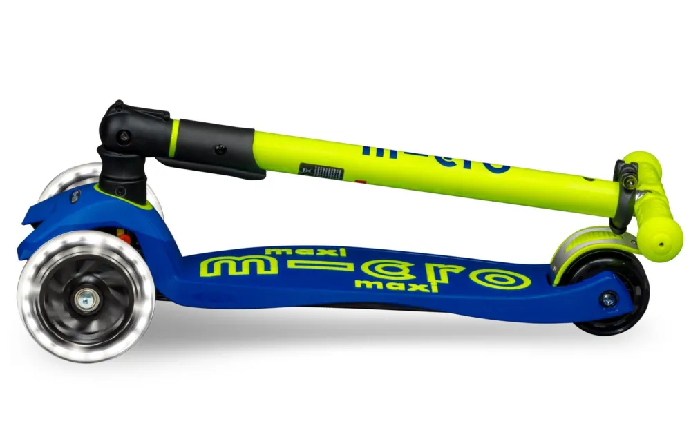 Micro Patinete Maxi Deluxe Plegable Neón LED · Azul/Amarillo*Niños Patinetes De 3 Ruedas Infantiles|Patinetes Infantiles