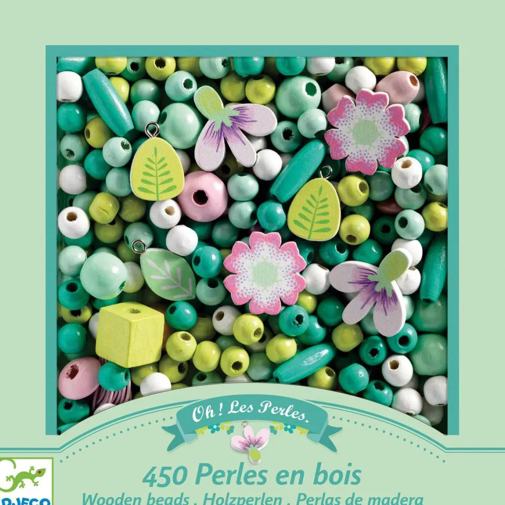 Djeco Perlas de Madera Hojas y Flores ·*Niños Kit De Manualidades|Juguetes Montessori