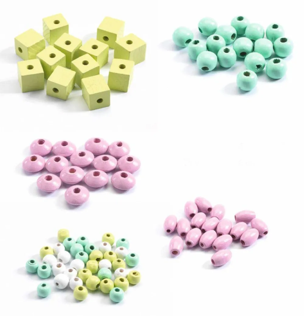 Djeco Perlas de Madera Hojas y Flores ·*Niños Kit De Manualidades|Juguetes Montessori