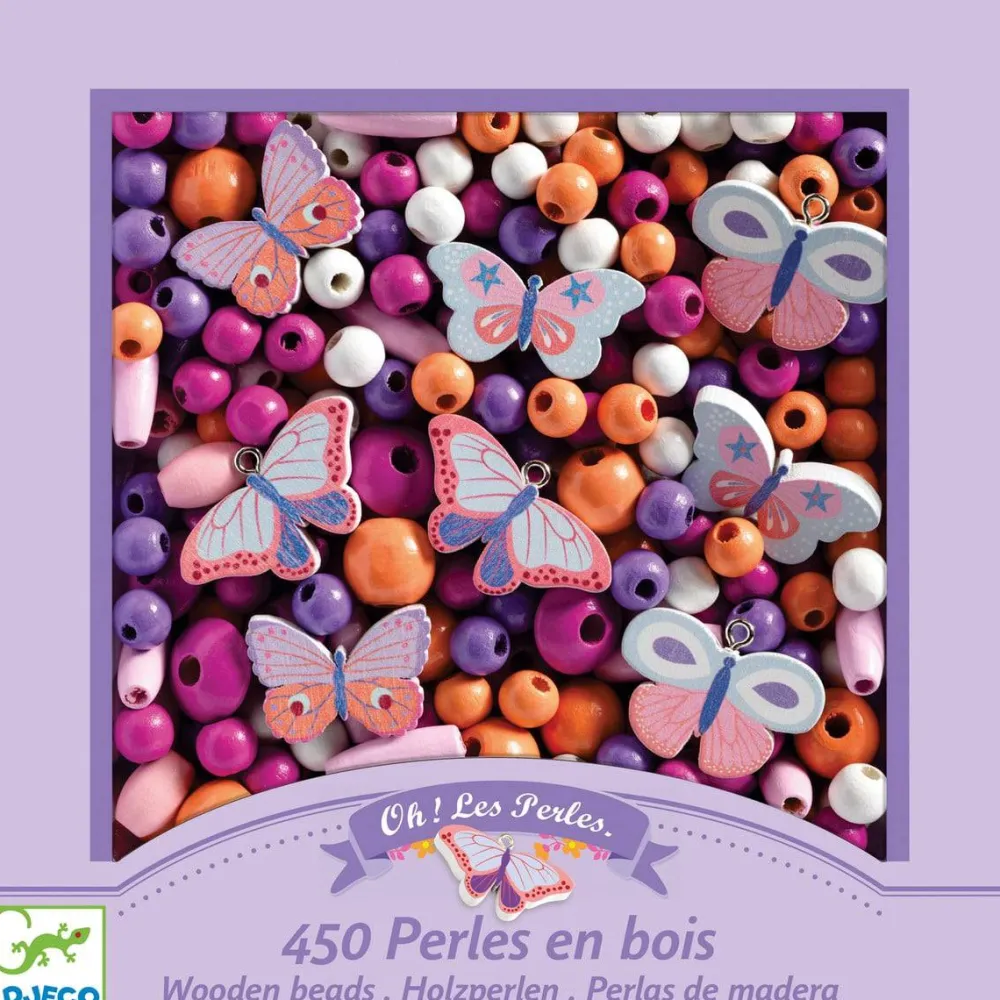 Djeco Perlas de Madera Mariposas ·*Niños Kit De Manualidades|Juguetes Montessori