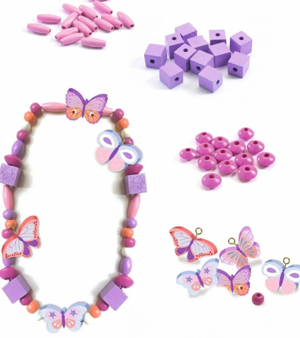 Djeco Perlas de Madera Mariposas ·*Niños Kit De Manualidades|Juguetes Montessori