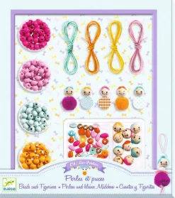 Djeco Perlas y Figuritas de Madera ·*Niños Kit De Manualidades|Juguetes Montessori